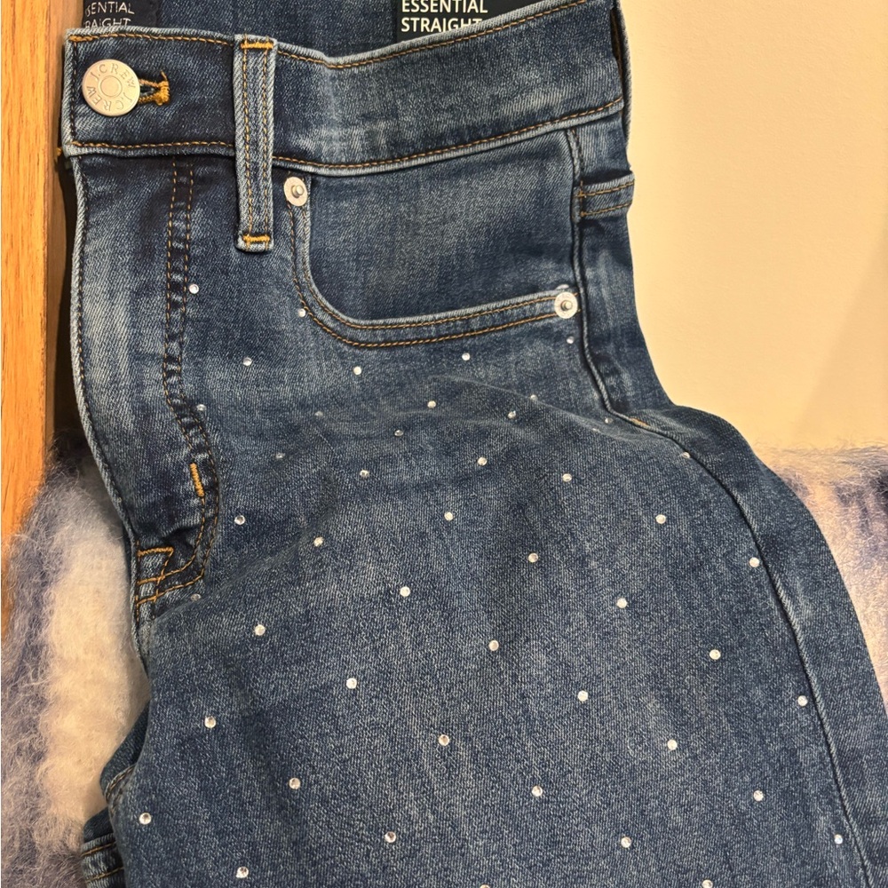 J. Crew Factory Dark Blue Straight Leg Jeans with White Dots - Picture 2 of 6